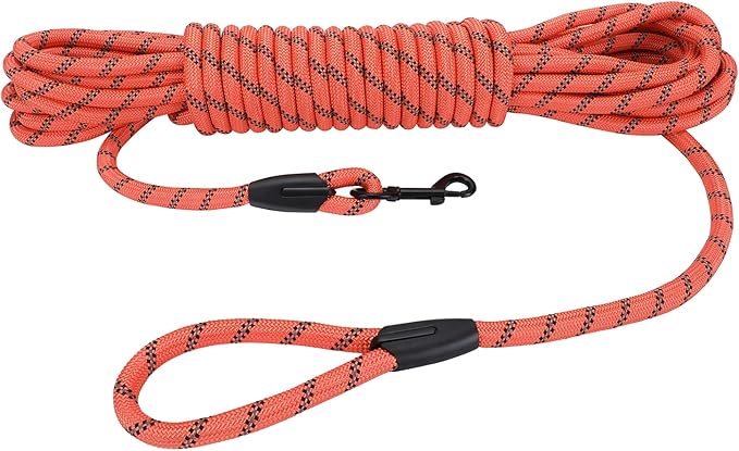 Long Dog Leash for Training 50Ft-Reflective Nylon Rope with Swivel Hook-Recall Agility Lead for Large Small Medium Dogs Outside Walking Hiking-Orange Diam 1/2"