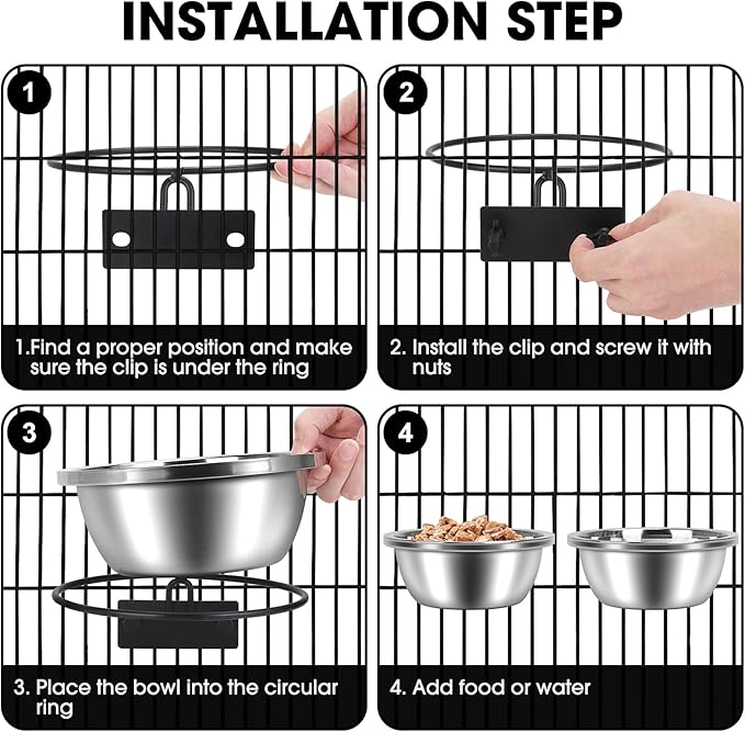 Crate Bowls for Large Dogs, ShineMe Heavy Duty Hanging Dog Bowls for Kennel Cage Crates, No Spill Stainless Steel Dog Crate Water Bowl or Large and Medium Dogs, 56oz, Set of 2