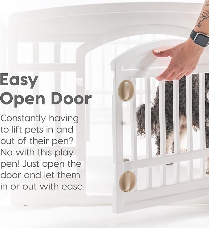 IRIS USA 24" 4-Panel Pet Dog Puppy Playpen with Door, for Puppies and Small Dogs, Keep Pets Secure, Easy Assemble, Fold It Down, Easy Storing, Customizable, White