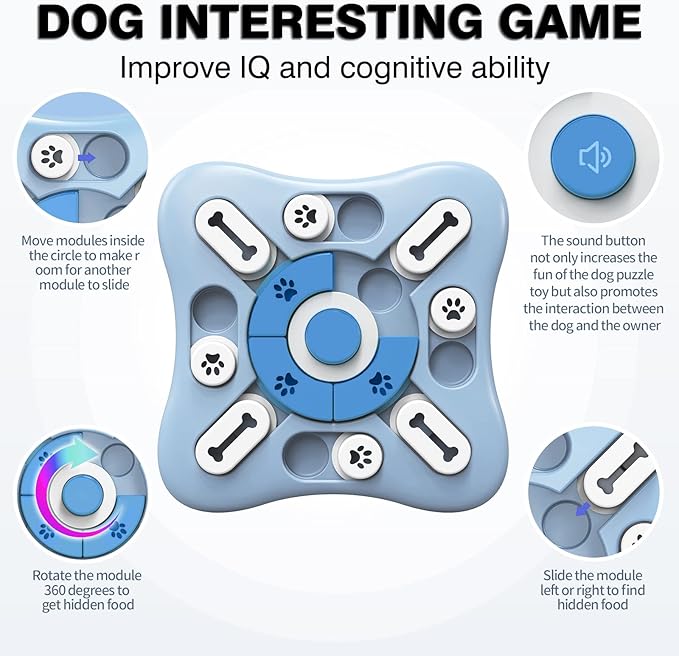 Interactive Dog Puzzle Toys - Enrichment & Mental Stimulation for Large, Medium & Small Dogs; Treat Dispensing Chew Toys for Puppy & Cats (Sky Blue)