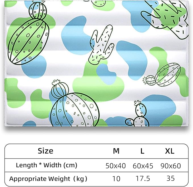 Dog Cooling Mat, Double Ice Gel Cooling Mat for Dogs with Cactus Patterns, Cooling Pad for Dog and Cats Washable, Durable (L-23.6'' x 17.7'')
