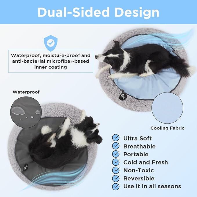 Round Cooling Mat for Dos Reversible (Cool & Waterproof) Cooling pad for Dogs, Machine Washable- Ideal to Use it on Donut Beds,Sofa and Floor- Durable Eco Friendly Material