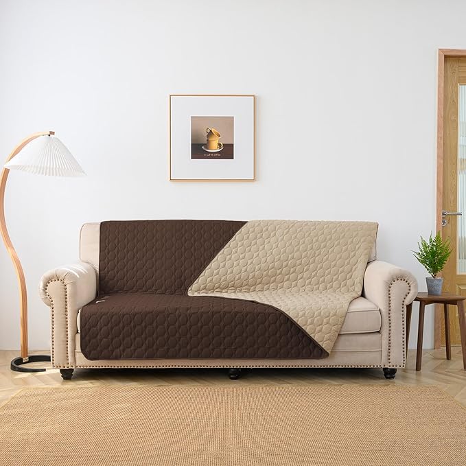 100% Double-Sided Waterproof Dog Bed Set Sofa Furniture Kid's Cat/Dog Blanket Sofa Pet Mattress, Dog Blanket for Couch Protection,Double-Sided (110"x90"(1 Per Pack), Coffee/Beige)