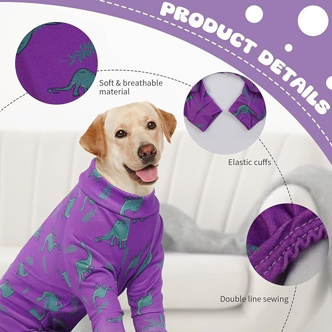 IDOMIK Dog Pajamas,Soft Dog Pjs Clothes with Zipper,Breathble Dog Shirts for Boys Girls,Dog Apparel Shirt Onesie,Dog Recovery Suit for Small Medium Large Dogs,Dog Anxiety Relief Onesies Purple,XL