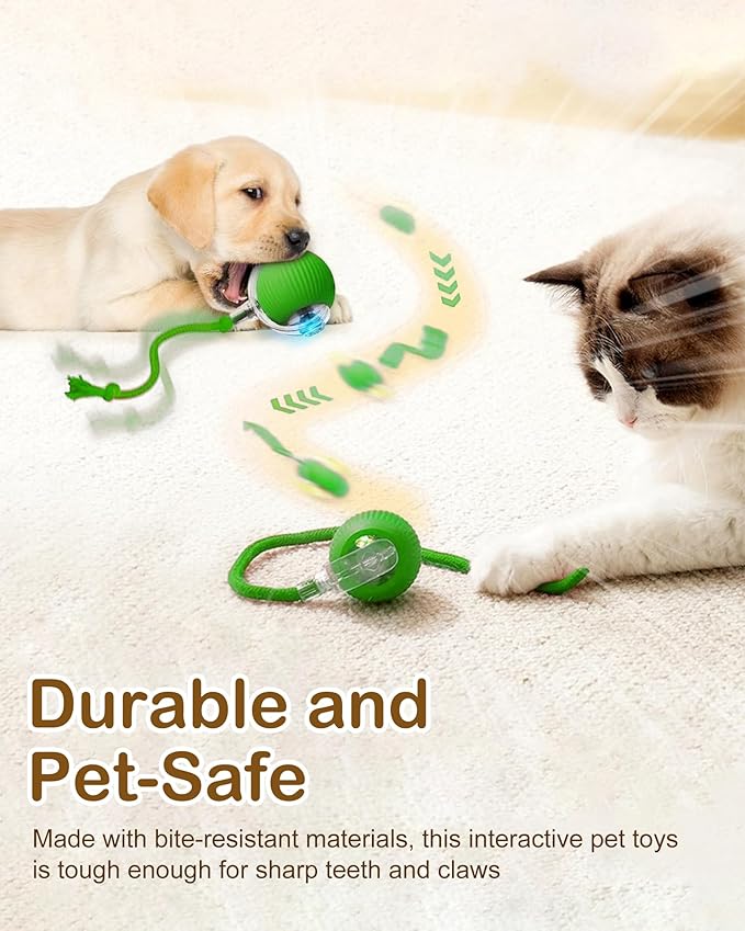 Interactive Cat Toy Balls - Automatic Interactive Cat Toys for Indoor Cats, Smart Self Rolling Interactive Cat Dog Ball, Electric Dog Ball Toy for Bored Indoor Adult Cats Kitten, Rechargeable, Green