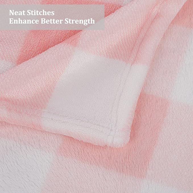 PiccoCasa Plaid Flannel Fleece Throw Blanket, Buffalo Checkered Soft Blankets and Throws, Plush Lightweight Decors Blanket for Couch Sofa Traveling, 50" x 60", Pink and White Tartan