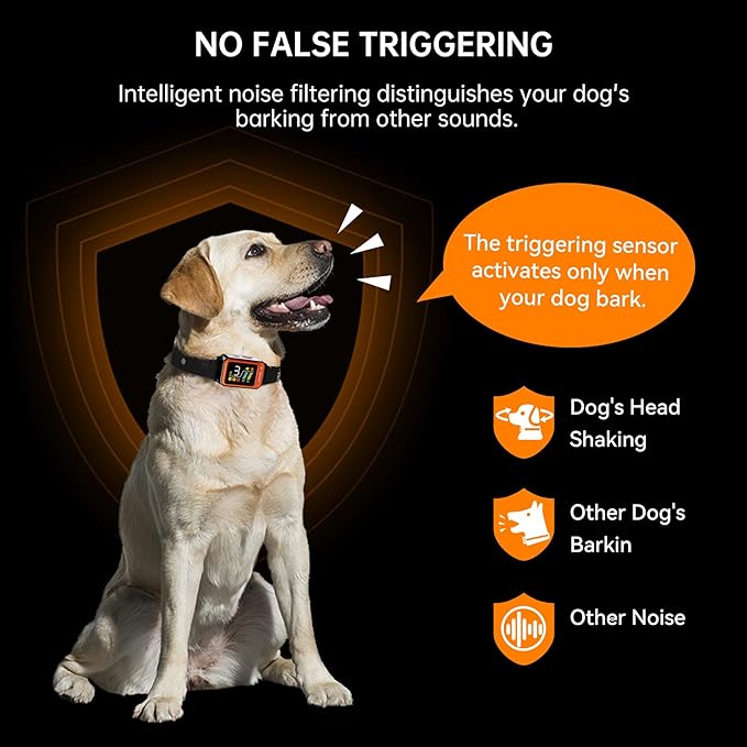 Dog Bark Collar-Rechargeable Smart Barking Collar- Anti Bark Training Collar with Adjustable Sensitivity Beep Vibration Shock- Bark Shock Collar for Small Large Medium Dogs