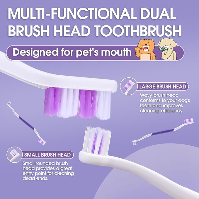 Dog Toothbrush - Dual Head Tooth Brush Newly Upgraded 60° Wavy Brush Head - Surrounds Teeth Like a Cloud for Dental Care and Cleaning - Suitable for Large/Medium and Small Dogs (Small Head End)