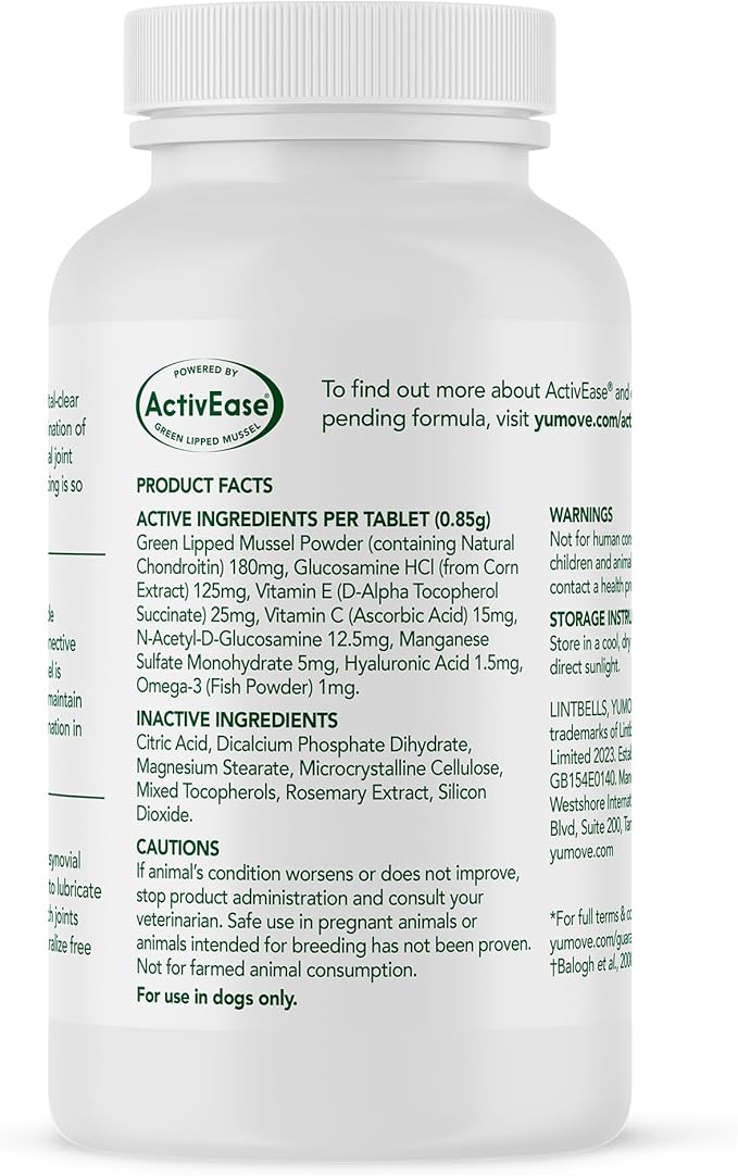 YuMove Young Dog Joint Supplement with Glucosamine for Dogs, Chondroitin, Omega 3, Hyaluronic Acid, and Green Lipped Mussel - Joint Supplement for Dogs Under 5 Years - 60 Tablets