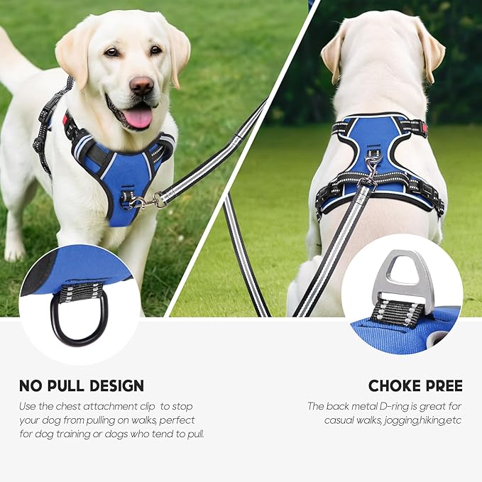 Timos Dog Harness Small Sized, No Pull with Neck Lockable Snap,No Choke Front Clip Dog Reflective Harness,Adjustable Metal Rings 3 Buckles,Easy Control Handle for Small Dogs Blue XS
