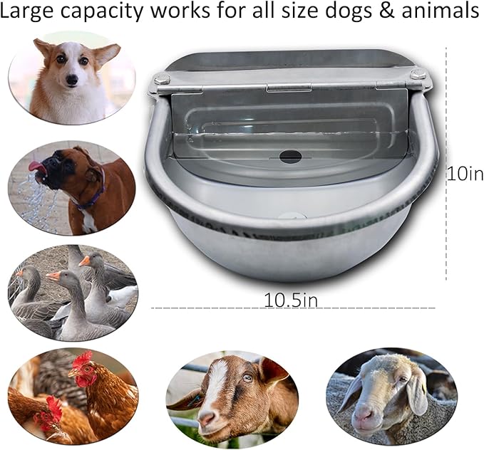 Automatic Dog Water Dispenser Large Size Dog Water Bowl Trough Stainless-Steel Outdoor Pet Waterer Feeder for Poultry, Goat, Small Livestock