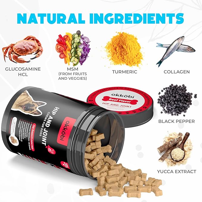 Glucosamine HCL & Hip and Joint Supplement for Dogs - 150 pcs - Hip and Joint Chews for Dogs - Vet Approved US Formula with MSM & Green Lipped Mussel - Beef