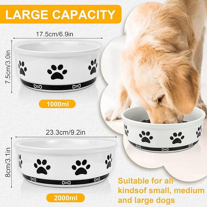 KPWACD Ceramic Pet Bowl for Dogs and Cats, Weighted Non-Slip Dog Bowls Food and Water Dish, Durable Pets Feeding Bowls Suitable for Small, Medium, and Large Dogs, White, 70 Oz