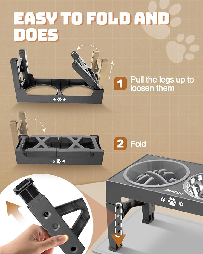 Elevated Dog Bowls, Dog Feeder with 2 Stainless Steel Dishes &1 Slow Feeder Bowl, 5 Heights Adjustable Raised Stand for Medium Large, Food Dishes with Non-Slip Feet