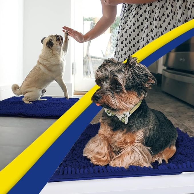Muddy Mat® Shown on TV – Super Absorbent Microfiber Dog Door Mat for Muddy Paws, Non-Slip Washable Pet Rug, Quick Dry Chenille Entryway Carpet, Machine Washable Indoor Outdoor mat, Navy Blue 30"x19"