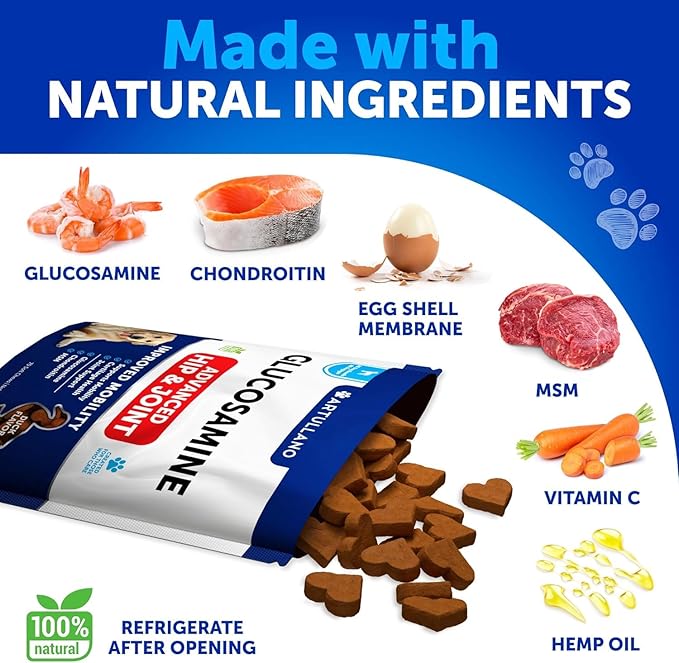 Glucosamine for Dogs - Hip and Joint Supplement for Dogs with Arthritis - Chews with Chondroitin, Hemp Oil, MSM - Canine Joint Pain Relief Health - Mobility Support for Large Breeds - 70 Soft Treats