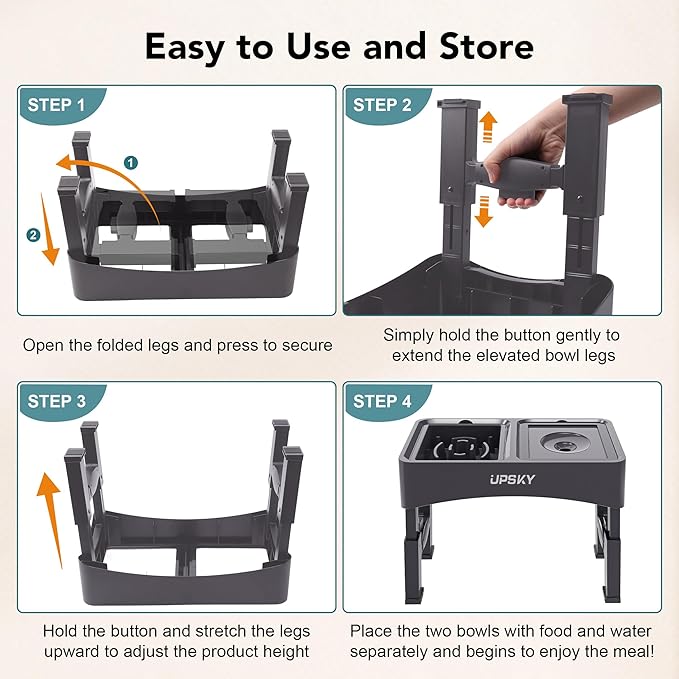 UPSKY 2-in-1 Elevated Dog Bowls Slow Feeder, 4 Height Adjustable Raised Bowl Stand, No Spill Water Dispenser, Anti-Slip Food and Water Bowl for Small Medium Dogs