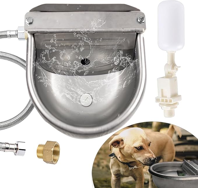Automatic Dog Water Dispenser Large Size Dog Water Bowl Trough Stainless-Steel Outdoor Pet Waterer Feeder for Poultry, Goat, Small Livestock