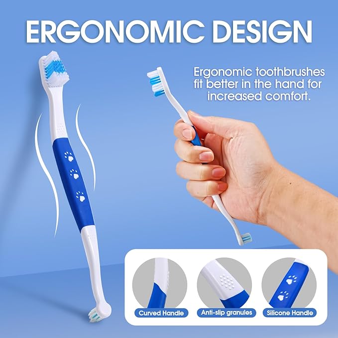 Dog Toothbrush - Dual Head Tooth Brush Newly Upgraded 60° Wavy Brush Head - Surrounds Teeth Like a Cloud for Dental Care and Cleaning - Suitable for Large/Medium and Small Dogs (Small Head End)
