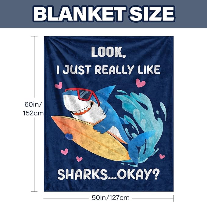 Shark Blanket 50"x60", Cozy Shark Gifts for Women Birthday Gift Ideas, Ideal Sharks Birthday Party Decorations on Sofa Counch, Blanket Gifts for Sharks Lovers