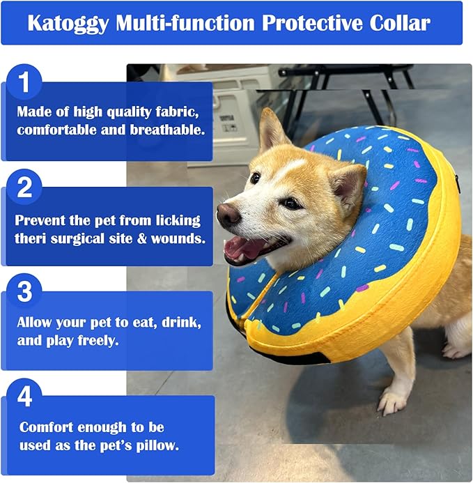 Katoggy Inflatable Dog Cone Collar for Dogs After Surgery, Soft Adjustable Blow up Donut Dog E-Collar for Small Medium Large Dog and Cats