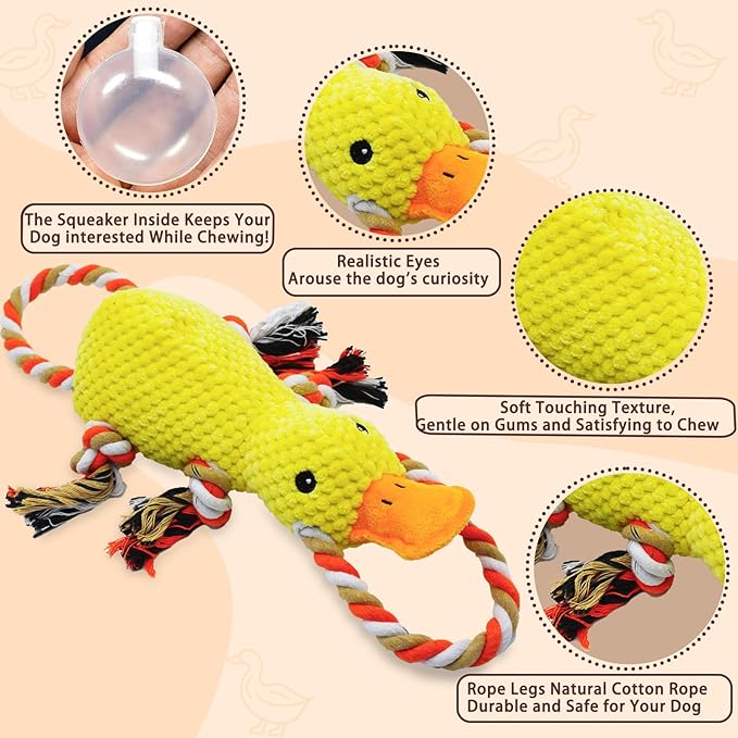 Tug of War Dog Toy, Squeaky Dog Toys for Aggressive Chewers, Interactive Duck Puppy Toys to Keep Them Busy