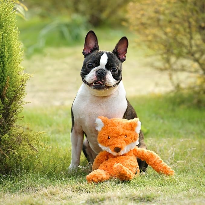 Stufless Dog Toy, Interactive Dog Toys, Plush Puppy Squeaky Toy with Fox Design, Puppy Puzzle Toys Stress Release Game for Boredom, Crinkle Snuffle Puzzle for Small Medium and Large Dogs
