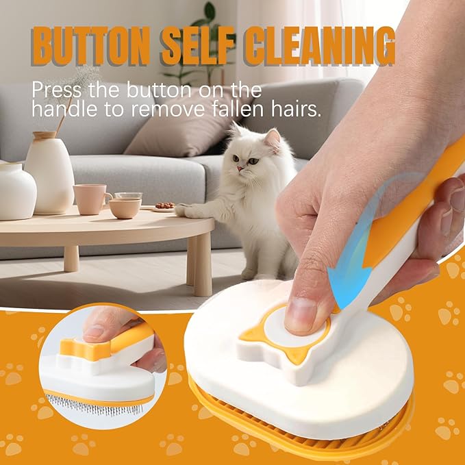 Self-Cleaning Slicker Brush for Dogs & Cats - Gentle Deshedding Grooming Tool for Long and Short Hair Pets, Removes Loose Fur, Undercoat, and Tangles
