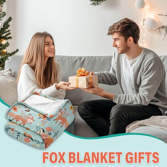 Cute Fox Blanket for for Fox Lovers, Ideal Fox Gifts for Women, Fox Throw Blanket for Adult, Flannel Blankets Gifts for Bedding Sofa Living Room Daughter Friends, 50"x40"