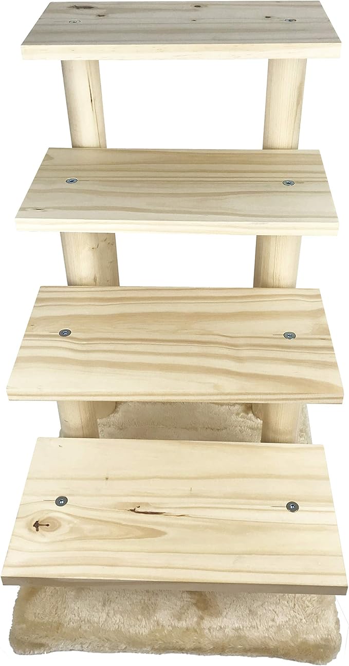 Wooden pet Stairs 4-Step pet Ladder cat Dog Easy Stairs with Detachable Carpet for high Bed and Couch (Beige)