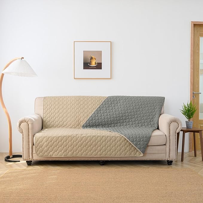100% Double-Sided Waterproof Dog Bed Set Sofa Furniture Kid's Cat/Dog Blanket Sofa Pet Mattress, Dog Blanket for Couch Protection,Double-Sided (82"x120"(1 Per Pack), Beige/Grey)