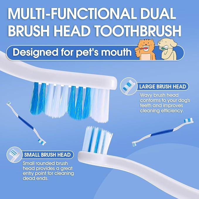 Dog Toothbrush - Dual Head Tooth Brush Newly Upgraded 60° Wavy Brush Head - Surrounds Teeth Like a Cloud for Dental Care and Cleaning - Suitable for Large/Medium and Small Dogs (Small Head End)
