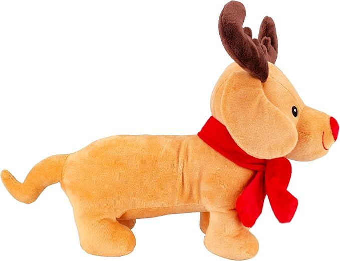 Giftable World Holiday Plush Pet Toy Fun for Christmas Designs with Squeaker Dog Chew Toy (12" Dachshund w/Antlers, Scarf and Honker)
