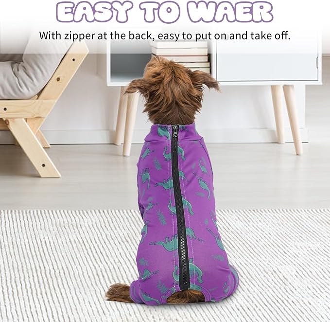 IDOMIK Dog Pajamas,Soft Dog Pjs Clothes with Zipper,Breathble Dog Shirts for Boys Girls,Dog Apparel Shirt Onesie,Dog Recovery Suit for Small Medium Large Dogs,Dog Anxiety Relief Onesies Purple,XL