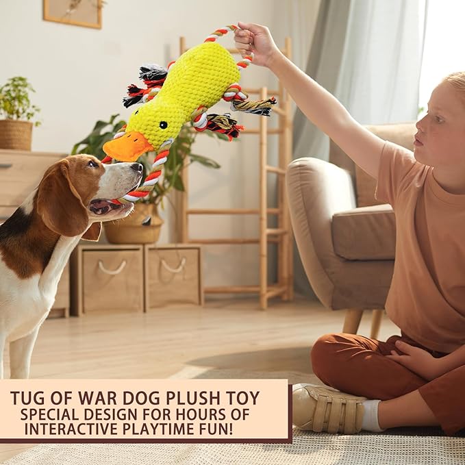 Tug of War Dog Toy, Squeaky Dog Toys for Aggressive Chewers, Interactive Duck Puppy Toys to Keep Them Busy