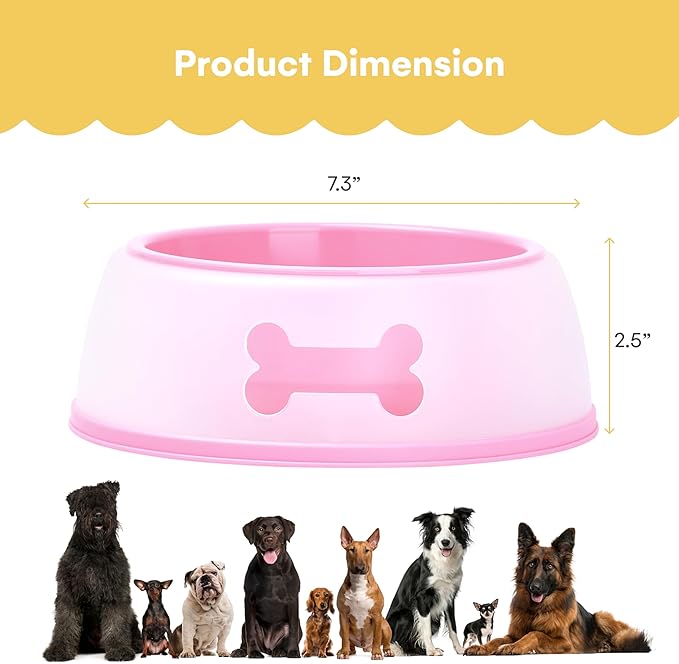 Noa Store Non-Slip Plastic Dog Bowls - Non-Spill Feeding Station for Small to Medium Dogs - Durable Feeder for Puppies, Cat, Dog - Pet Food and Watering Supplies Accessories - Pink