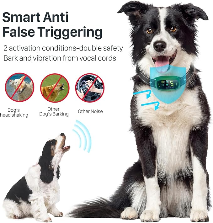 Bark Collar, Rechargeable Dog Bark Collar with 5 Adjustable Sensitivity and Intensity Beep Vibration, Anti Barking Collar for Small Medium Large Breed Dogs (Green)