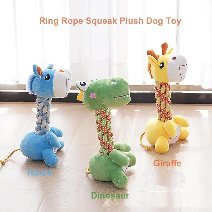 Large Squeaky Plush Giraffe Dog Toy, Durable Chew Toy for Aggressive Chewers, Interactive Tug of War Fetch Toy, Soft Rope Neck for Small Medium Large Dogs
