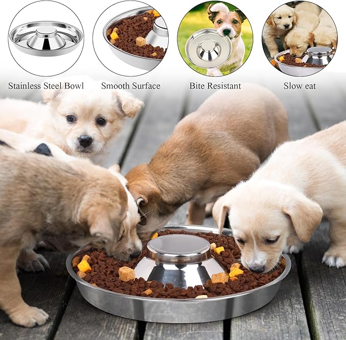 4 Pack Stainless Steel Puppy Bowls, Puppy Feeding Bowls for Litter, 10.2" Metal Dog Food and Water Bowl Set for Small Dogs Cats, Puppys Feeders for Multiple Puppies Kittens, Whelping Supplies