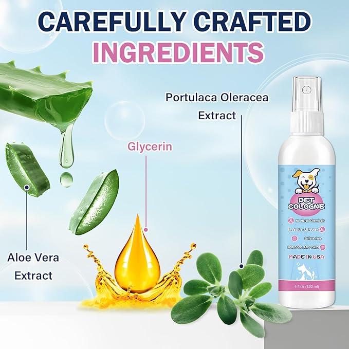 Dog Perfume Dog Cologne Spray Deodorizer Long Lasting Pet Deodorizing Fragrance Spray for Dogs and Cat Odor Body on Smell Good Puppy Freshener Baby Powder Dog Grooming Conditioner Spray After Bath