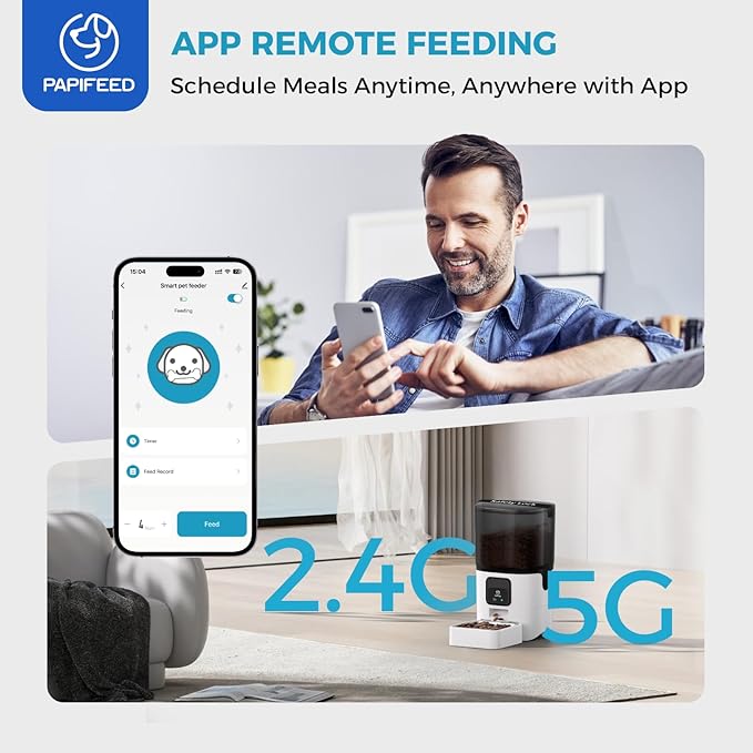 5G WiFi Automatic Cat Feeders: Smart Automatic Cat Food Dispenser with Slow Feeding Mode, Detachable for Easy Cleaning, Pet Feeder with Alexa, 1-30 Meals Per Day for Multiple Pets (6L/25 Cup)
