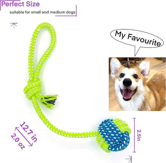 Tug of War Dog Toy Small Breed,Dog Ball with Rope,4-Pack Rope with Ball Attached for Small and Medium Breed 0-80 Pounds,Puppy Interactive Toy