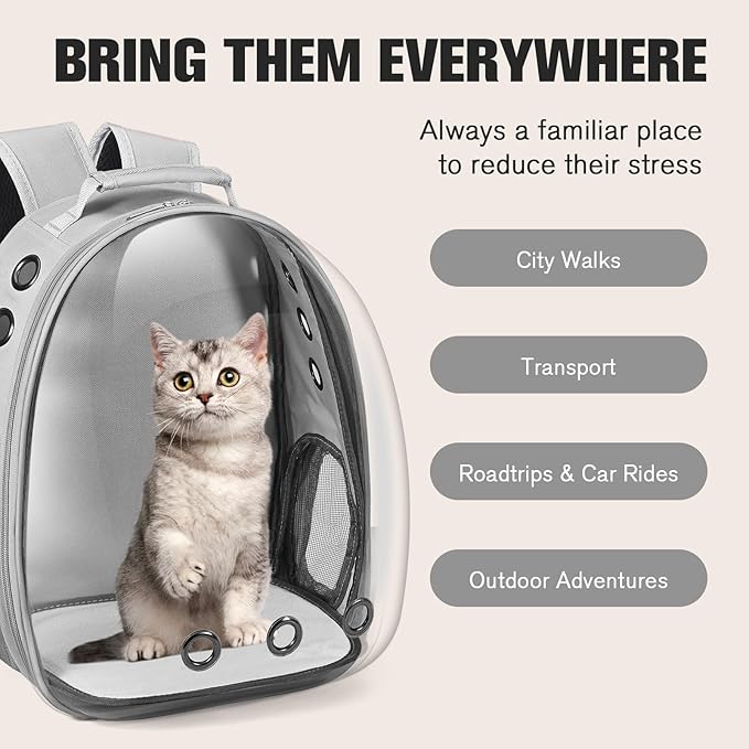 Cat Carrier Backpack, Pet Carrier Backpack Front Pack for Small Medium Cat Puppy Dog Carrier Backpack Bag Space Capsule, Airline-Approved Pet Carrier for Travel Hiking Walking Camping (Grey)