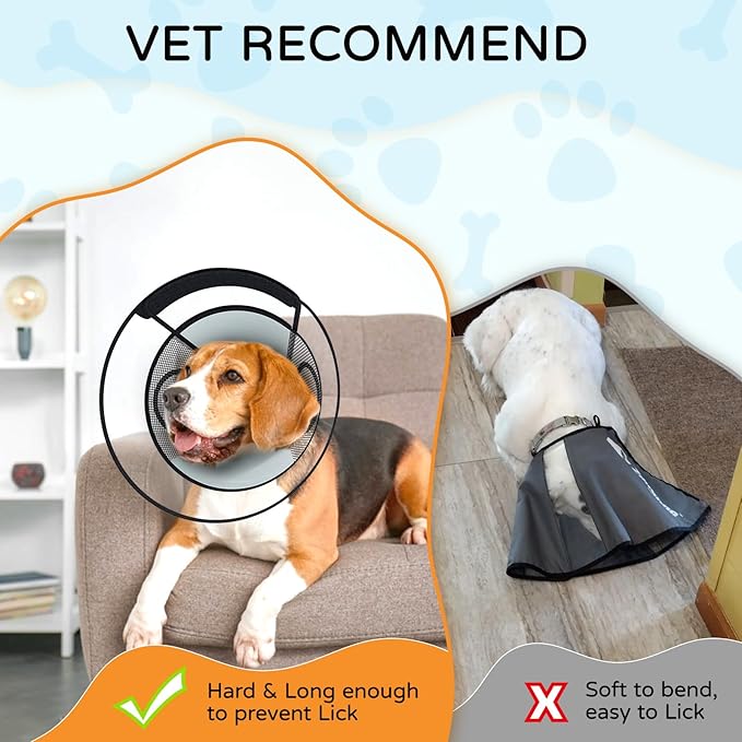 Dog Cone Collar for Large Dogs After Surgery, Mesh Windows PVC Transparent Dog Cone E Collar for Dog, Anti-Bite Lick Wound Healing Neuter Safety Practical Comfy Plastic Cone XXL