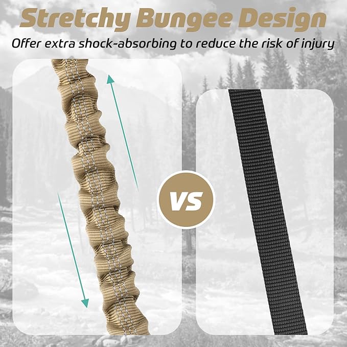 rabbitgoo Tactical Bungee Dog Leash with Shock Absorption, Military Training Leash with 2 Padded Control Handles for Medium Large Dogs, 4FT, Brown