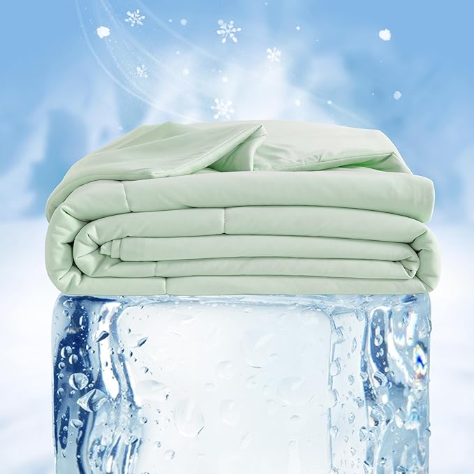 NTBAY Cooling Comforter Queen - Japanese Double-Sided Cold Tech Fabric Cooling Blanket for Hot Sleepers, Q-Max 0.45, All-Season Lightweight Blanket to Quickly Cool Down, 90x90 Inches, Mint Green