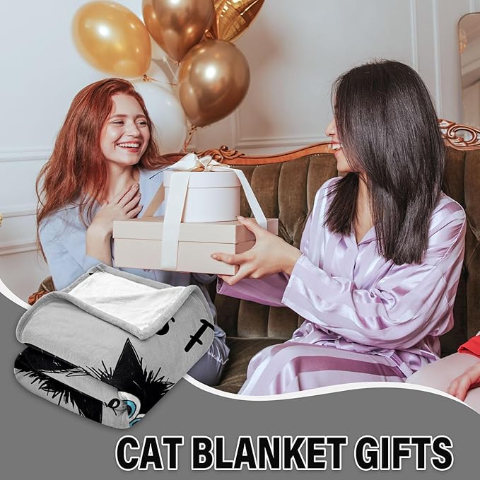 Funny Black Cat Blanket 50"x60", Birthday Gifts for Cat Lovers, Ideal Funny Cats Themed Gifts for Women, I’m Fine Blanket for Sofa Counch Room