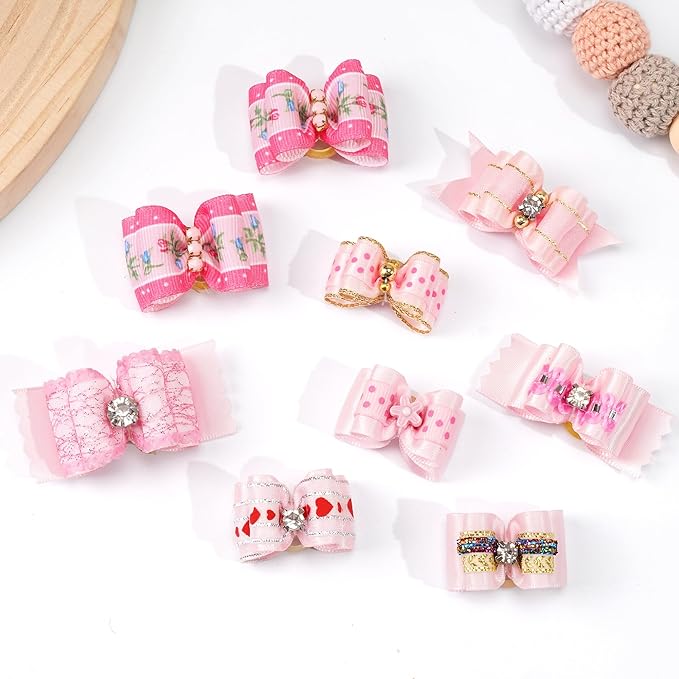 Yxiang 24PCS Dog Hair Bows, Pink Cute Dog Hair Bows Yorkie Puppy Bows with Rubber Band Pet Grooming Bows Colored Polka Dot Dog Hair Accessories for Small Dogs