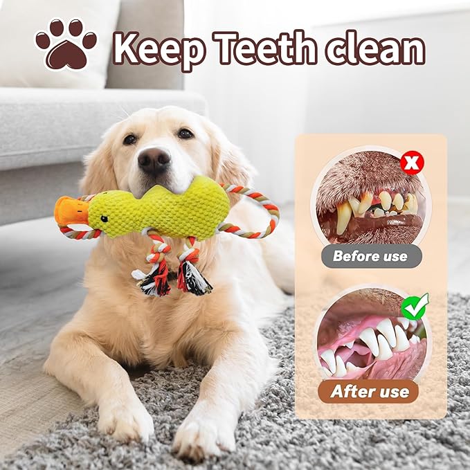 Tug of War Dog Toy, Squeaky Dog Toys for Aggressive Chewers, Interactive Duck Puppy Toys to Keep Them Busy