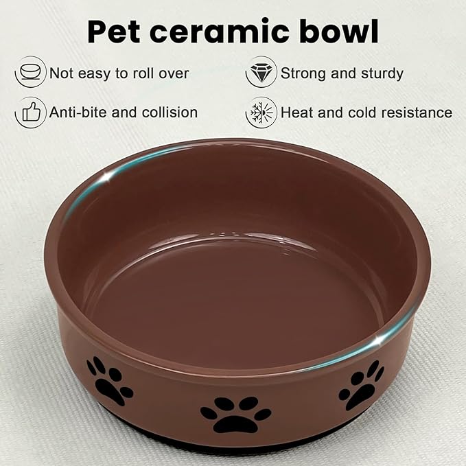 KPWACD Ceramic Pet Bowl for Dogs and Cats, Weighted Non-Slip Dog Bowls Food and Water Dish, Durable Pets Feeding Bowls Suitable for Small, Medium, and Large Dogs, Brown, 70 Oz